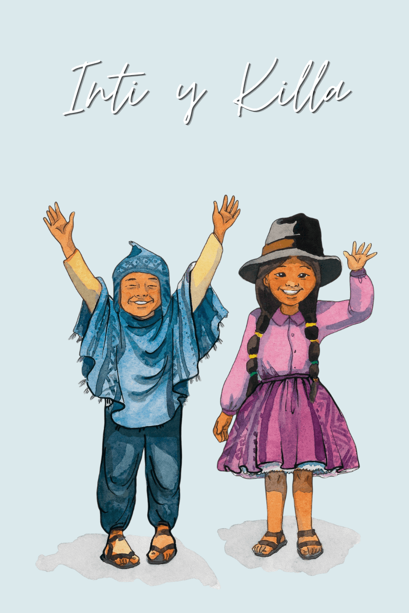 Inti y Killa, los hermanos Incawawitas, protagonistas del cuento infantil El mundo mágico de los hermanos Incawawitas.